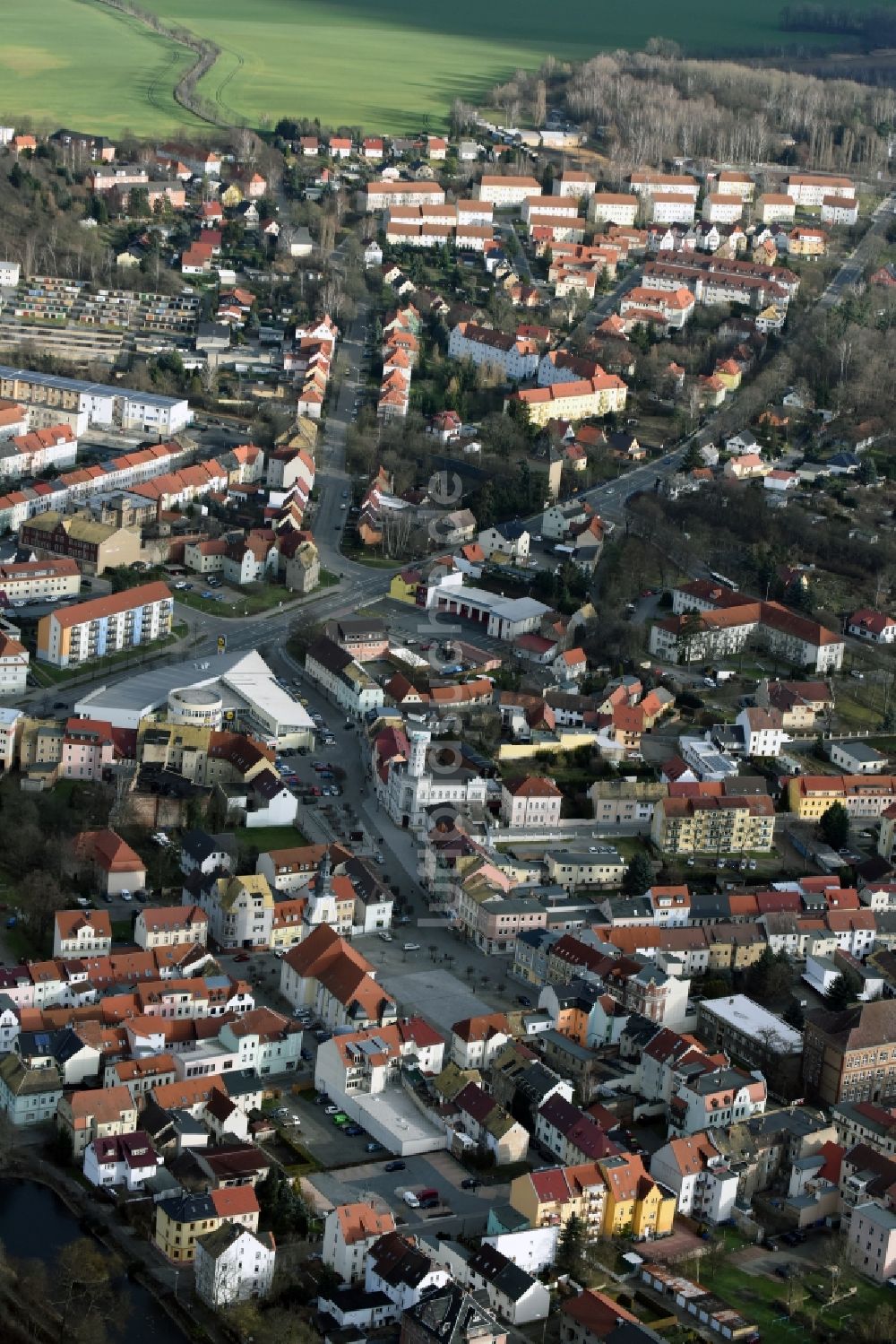 Meuselwitz aus der Vogelperspektive: Stadtzentrum im Innenstadtbereich in Meuselwitz im Bundesland Thüringen