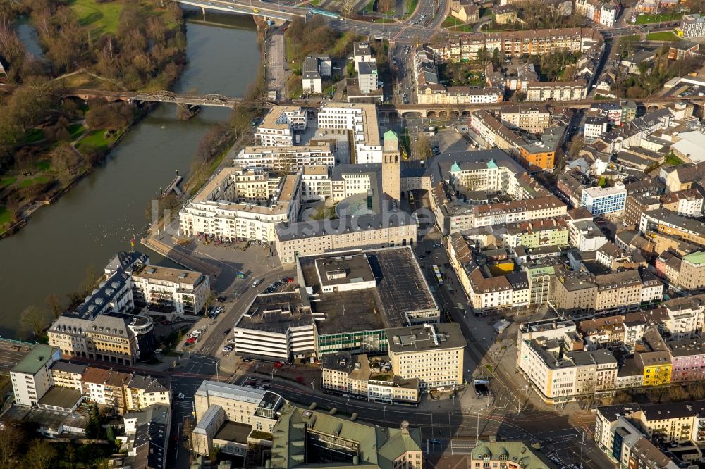 Mülheim an der Ruhr von oben - Stadtzentrum im Innenstadtbereich in Mülheim an der Ruhr im Bundesland Nordrhein-Westfalen