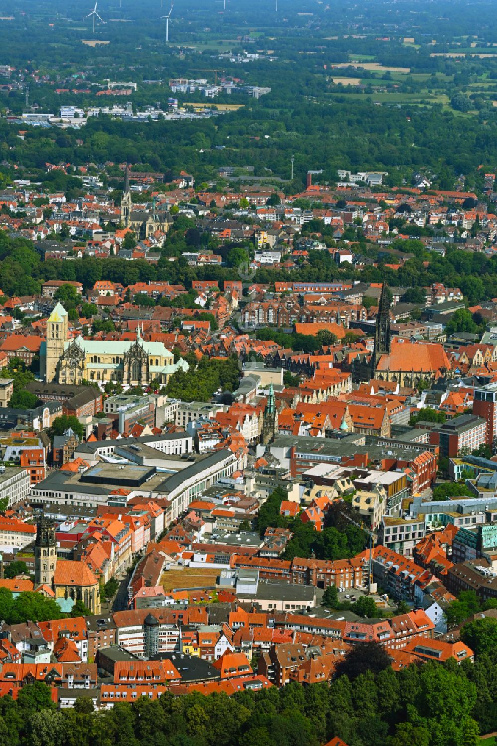 Luftaufnahme Münster - Stadtzentrum im Innenstadtbereich in Münster im Bundesland Nordrhein-Westfalen, Deutschland