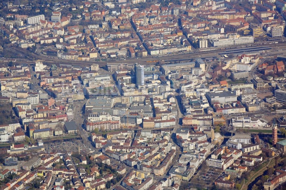 Luftaufnahme Pforzheim - Stadtzentrum im Innenstadtbereich in Pforzheim im Bundesland Baden-Württemberg