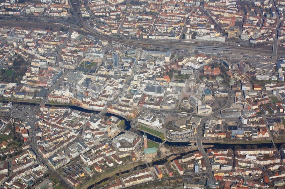 Pforzheim von oben - Stadtzentrum im Innenstadtbereich in Pforzheim im Bundesland Baden-Württemberg