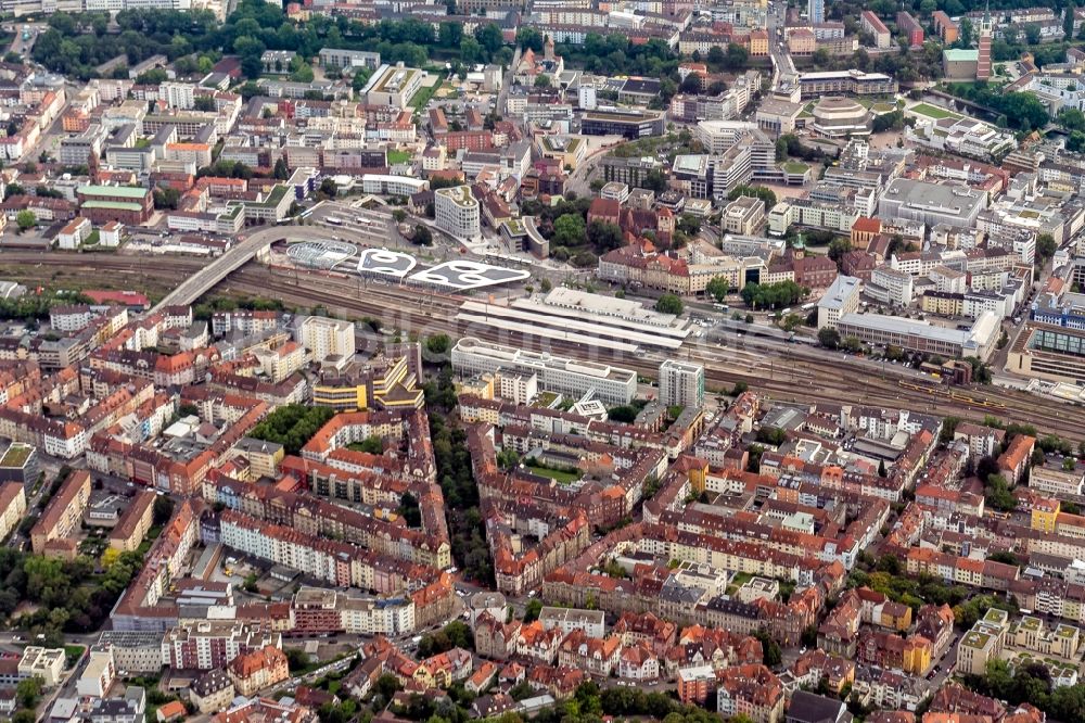 Luftaufnahme Pforzheim - Stadtzentrum im Innenstadtbereich in Pforzheim im Bundesland Baden-Württemberg, Deutschland