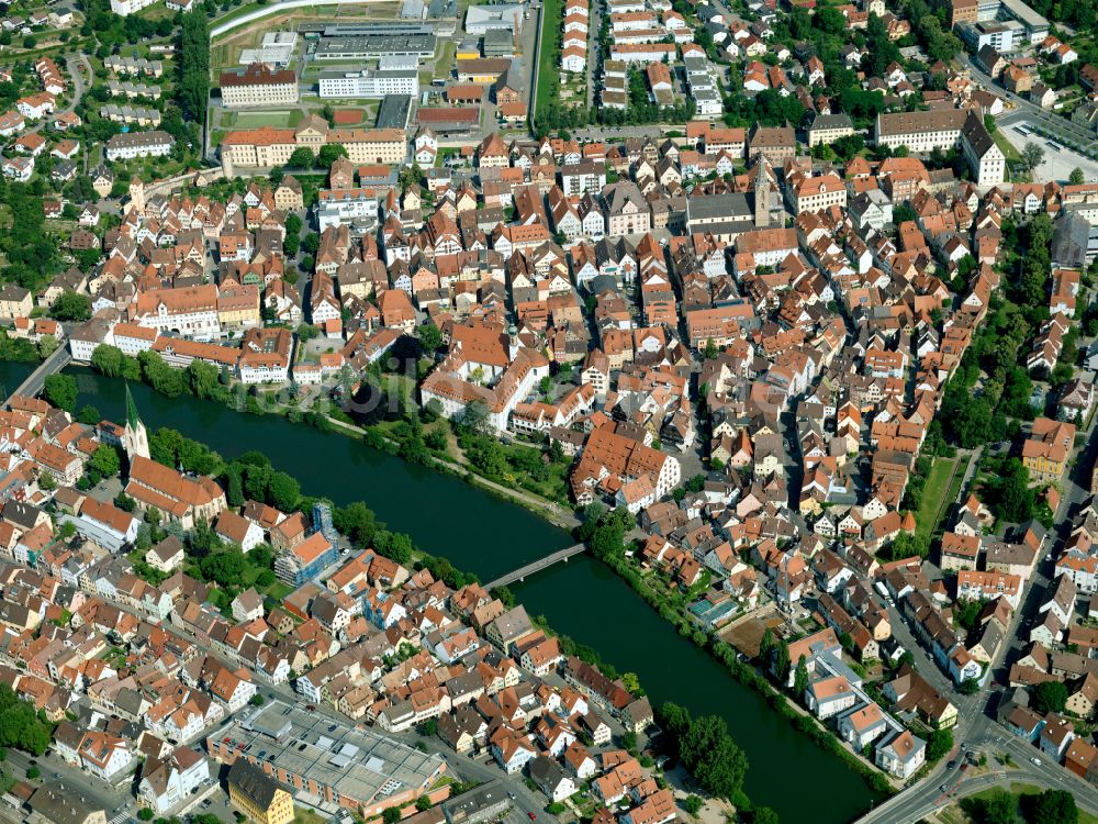 Rottenburg am Neckar von oben - Stadtzentrum im Innenstadtbereich in Rottenburg am Neckar im Bundesland Baden-Württemberg, Deutschland