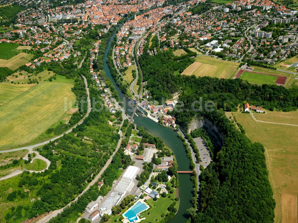 Rottenburg am Neckar aus der Vogelperspektive: Stadtzentrum im Innenstadtbereich in Rottenburg am Neckar im Bundesland Baden-Württemberg, Deutschland