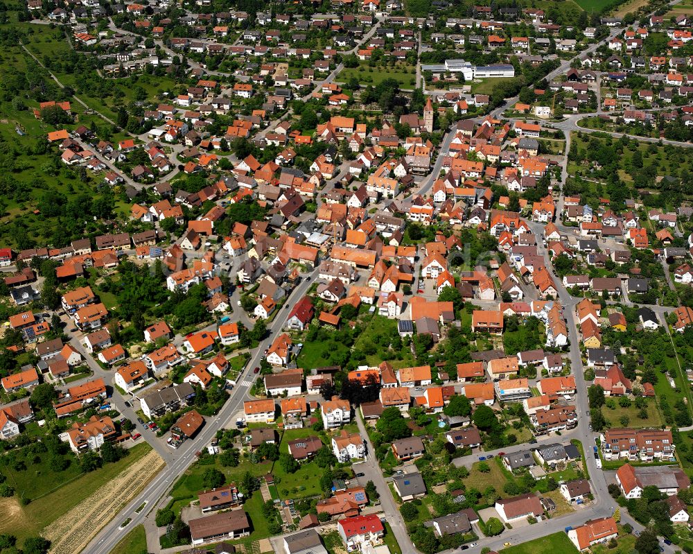 Simmozheim aus der Vogelperspektive: Stadtzentrum im Innenstadtbereich in Simmozheim im Bundesland Baden-Württemberg, Deutschland