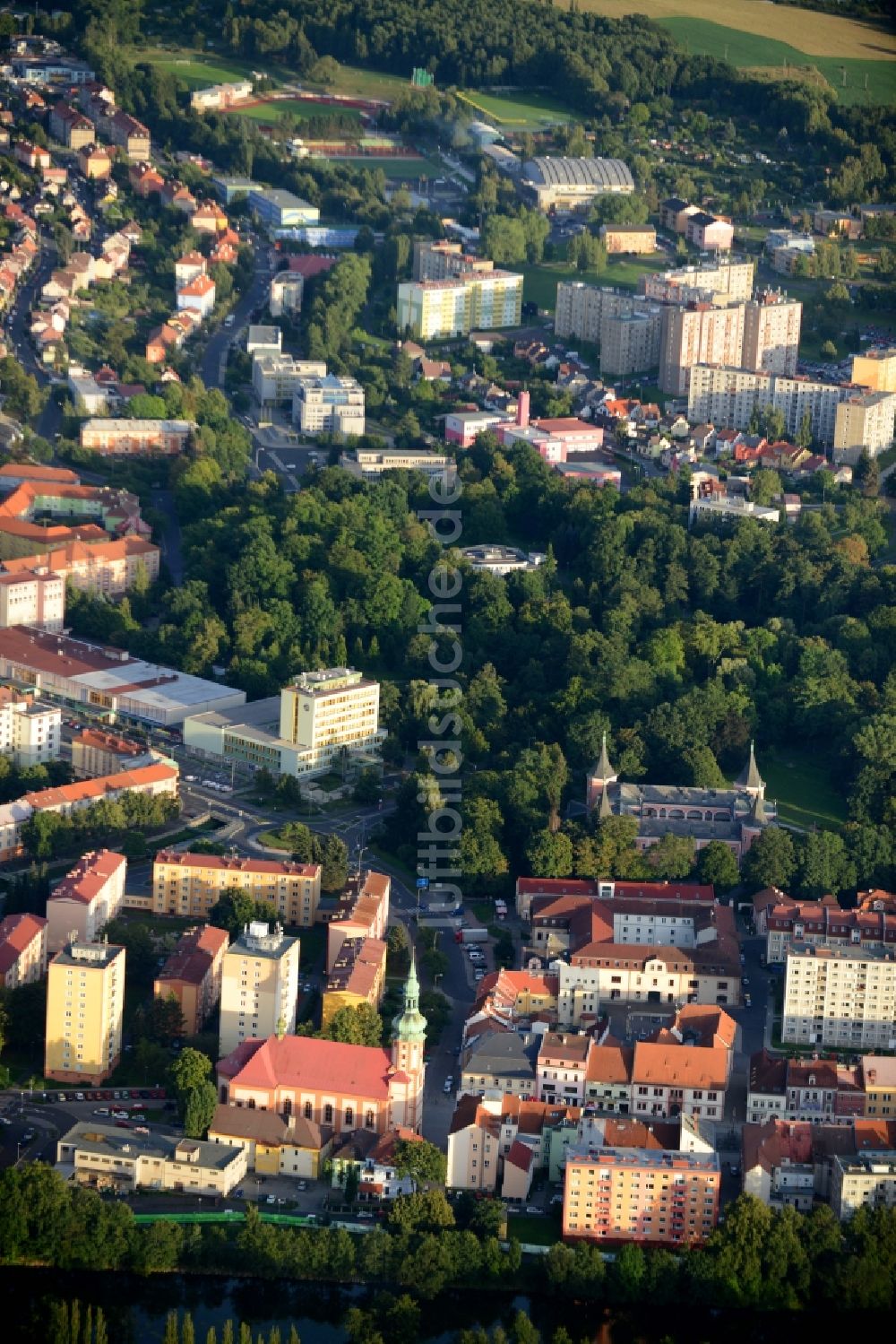 Luftaufnahme Sokolov - Stadtzentrum im Innenstadtbereich in Sokolov in Tschechische Republik