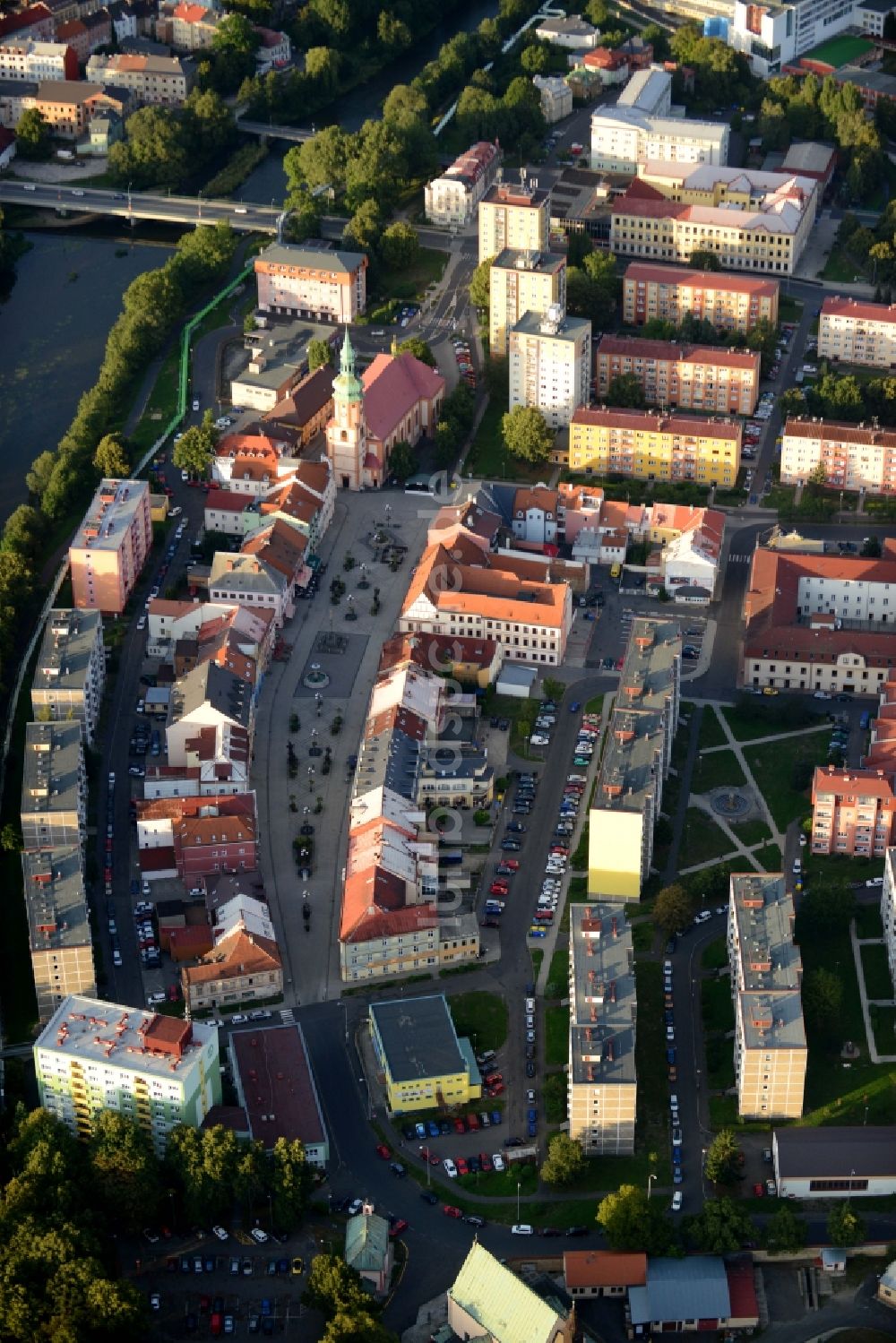 Luftaufnahme Sokolov - Stadtzentrum im Innenstadtbereich in Sokolov in Tschechische Republik