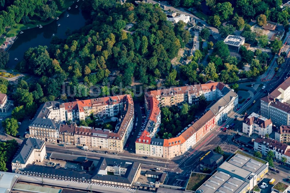 Karlsruhe aus der Vogelperspektive: Stadtzentrum im Innenstadtbereich Am Stadtgarten u Ettlinger Strasse in Karlsruhe im Bundesland Baden-Württemberg, Deutschland