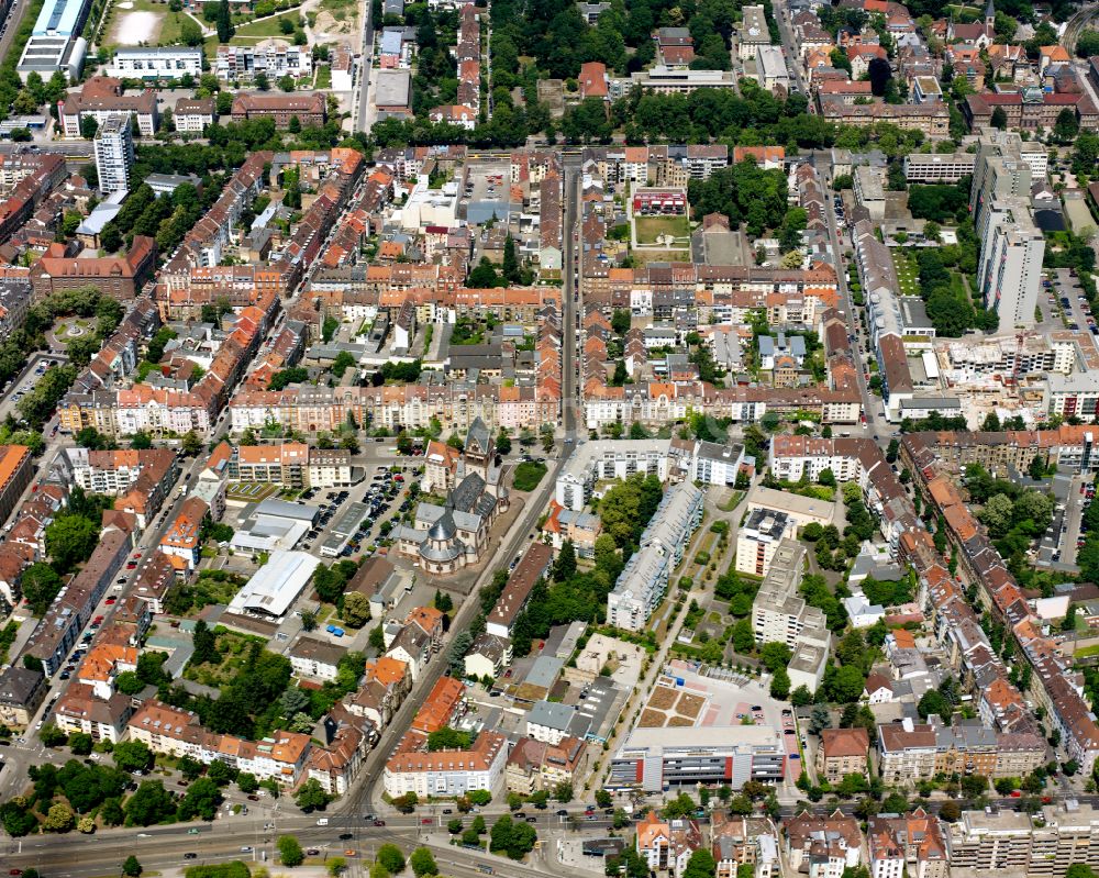 Weststadt von oben - Stadtzentrum im Innenstadtbereich in Weststadt im Bundesland Baden-Württemberg, Deutschland