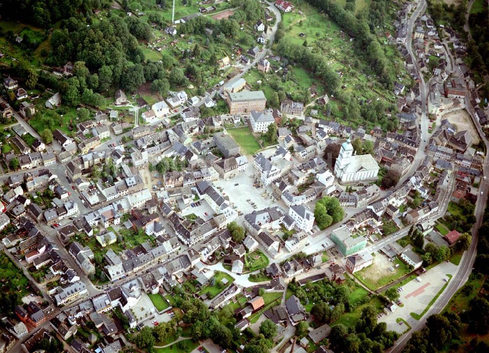 Luftaufnahme Lössnitz / Sachsen - Stadtzentrum von Lössnitz in Sachsen.