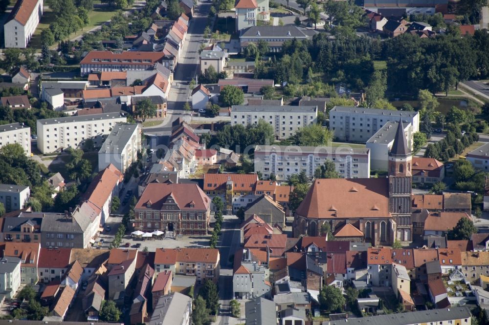 Calau aus der Vogelperspektive: Stadtzentrum der Stadt Calau im Landkreis Oberspreewald Lausitz im Bundesland Brandenburg