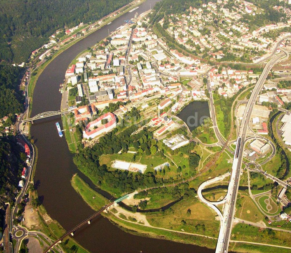 D??ín (Tetschen - Bodenbach) von oben - Stadtzentrum von D??ín (Tetschen - Bodenbach)