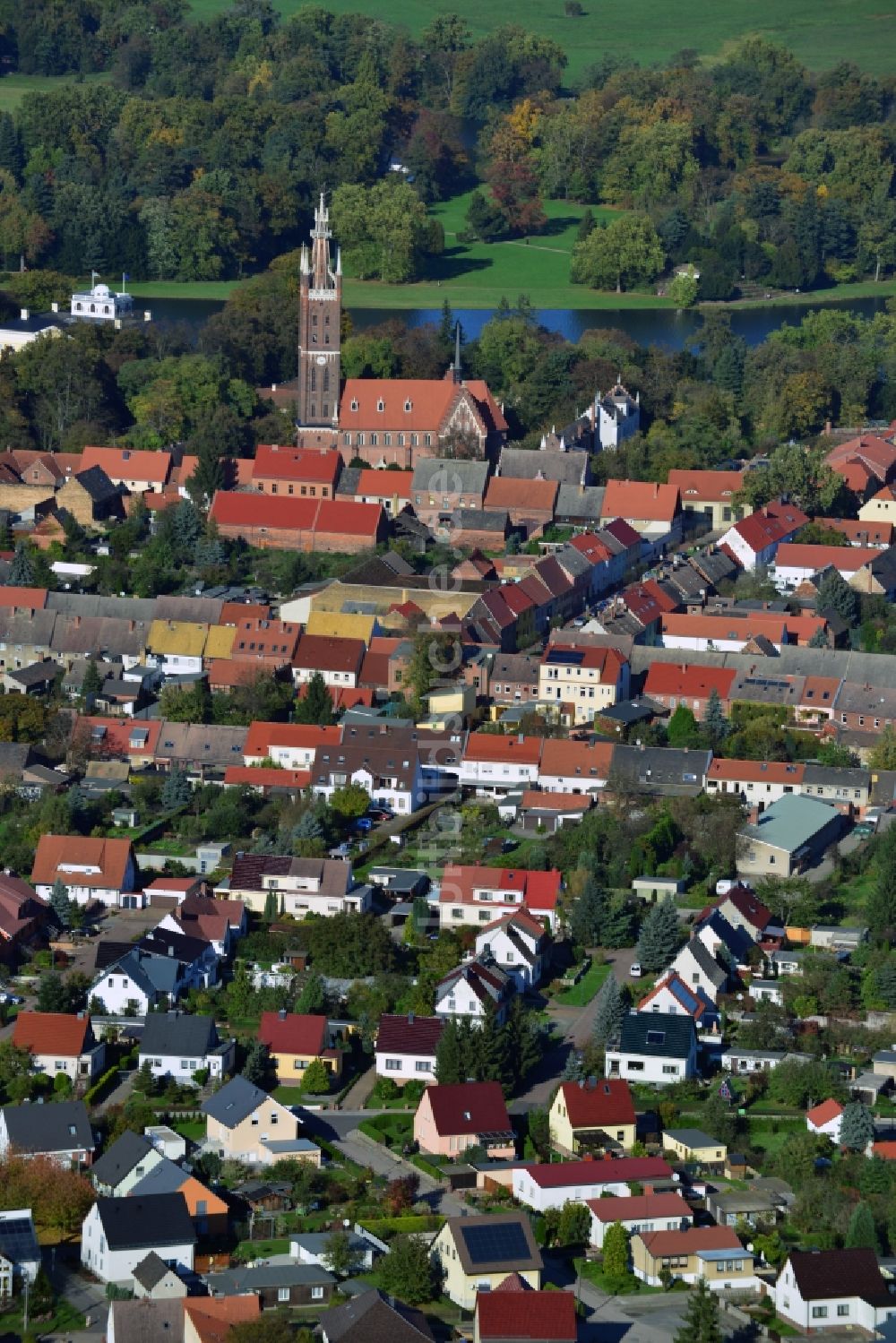 Wörlitz von oben - Stadtzentrum Wörlitz im Bundesland Sachsen-Anhalt