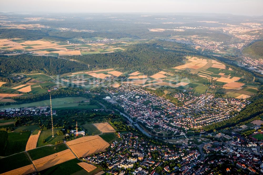 Luftaufnahme Mühlacker - Stahlmast- Funkturm und Sendeanlage als Grundnetzsender Mühlacker in Mühlacker im Bundesland Baden-Württemberg, Deutschland