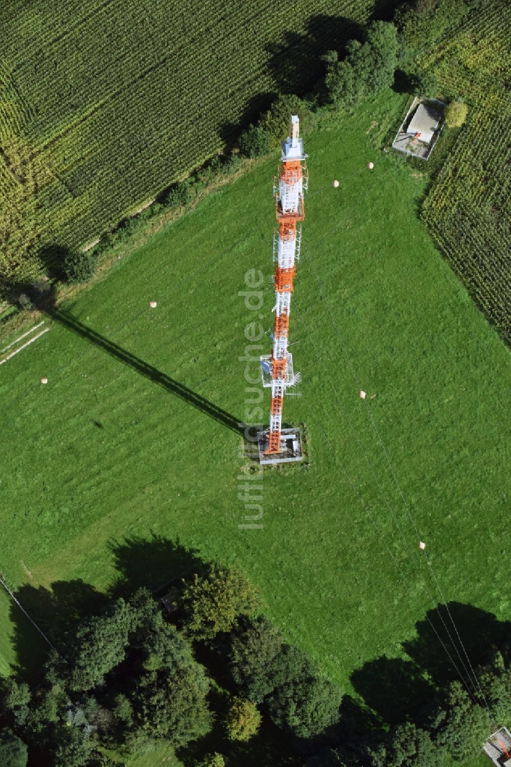 Welmbüttel aus der Vogelperspektive: Stahlmast- Funkturm und Sendeanlage in Welmbüttel im Bundesland Schleswig-Holstein