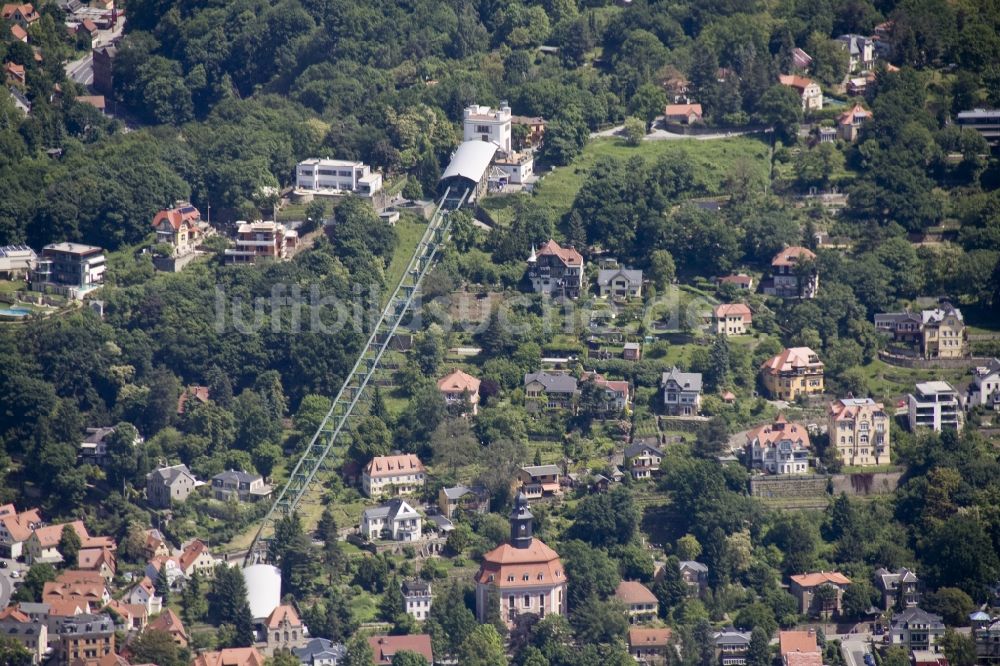 Luftbild Dresden - Standseilbahn im Villenviertel Dresden-Loschwitz im Bundesland Sachsen