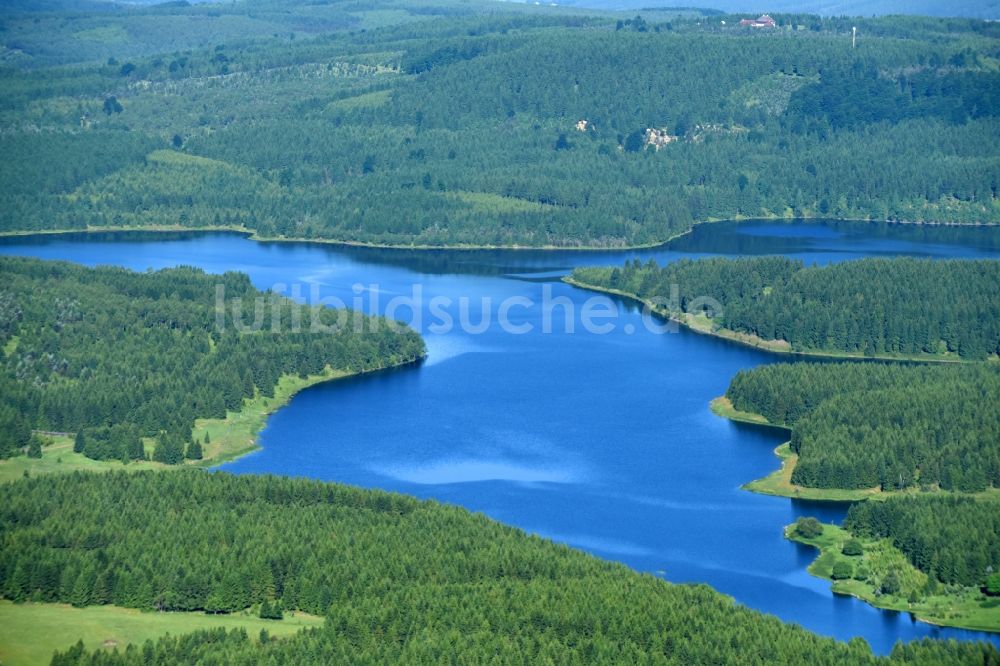 Luftaufnahme Cesky Jiretin - Georgendorf - Staubecken und Stausee in Cesky Jiretin - Georgendorf in Most, Tschechien