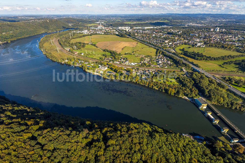 Herdecke aus der Vogelperspektive: Staubecken und Stausee im Ortsteil Ahlenberg in Herdecke im Bundesland Nordrhein-Westfalen, Deutschland