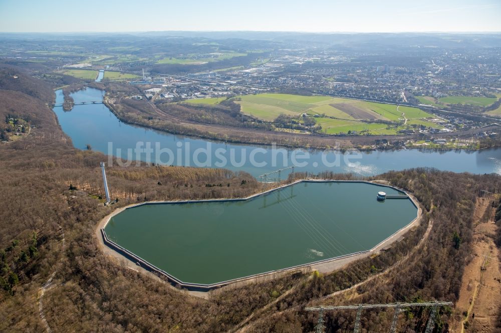 Herdecke von oben - Staubecken und Stausee im Ortsteil Hengstey in Herdecke im Bundesland Nordrhein-Westfalen