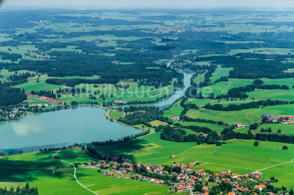 Lechbruck am See von oben - Staubecken und Stausee im Ortsteil Lauterbach in Lechbruck am See im Bundesland Bayern