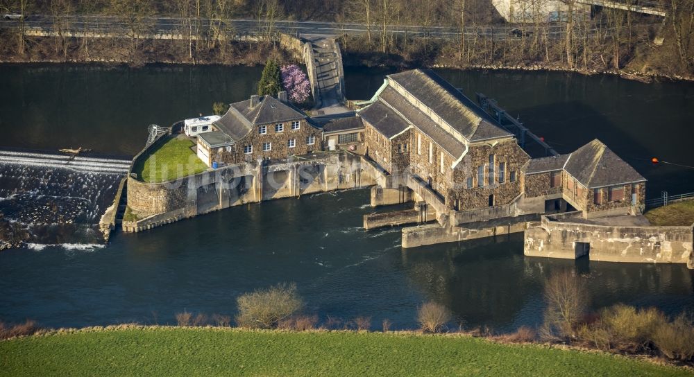 Luftaufnahme Witten - Staustufe am Ufer des Flußverlauf der Ruhr in Witten im Bundesland Nordrhein-Westfalen