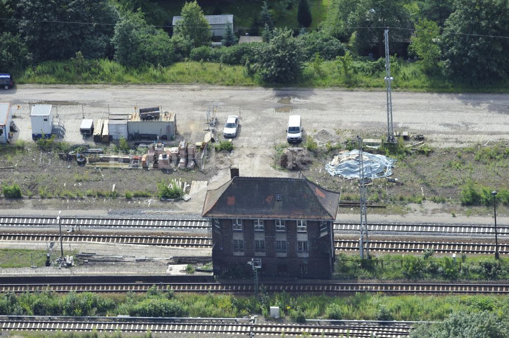 Bernau von oben - Stellhaus des Bahnhofs der Stadt Bernau ebi Berlin