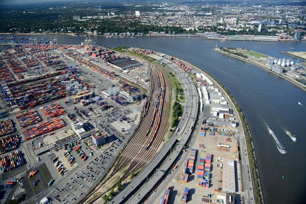 Hamburg aus der Vogelperspektive: Stellwerk Rangierbahnhof Containerterminal in Hamburg-Mitte / Waltershof