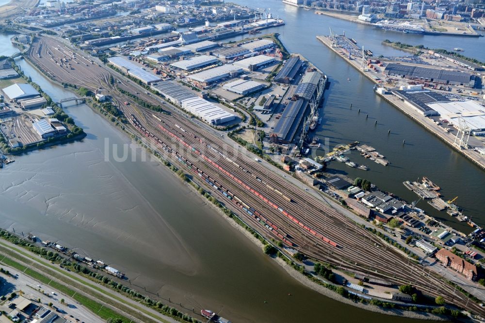 Hamburg von oben - Stellwerk Rangierbahnhof Hafenbahnhof Hamburg-Süd in Hamburg-Mitte / Kleiner Grasbrook