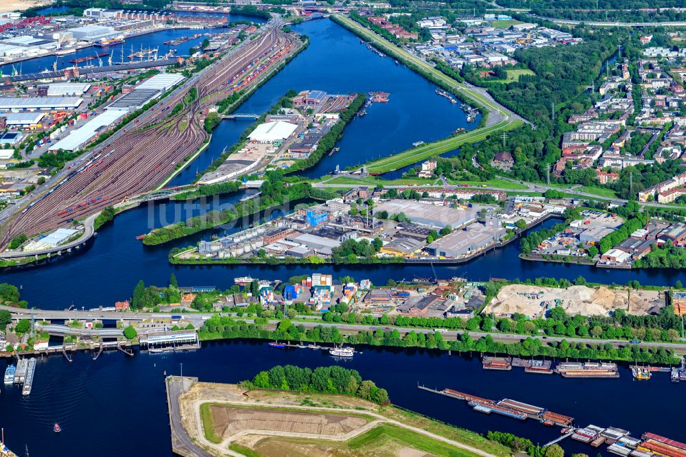 Luftbild Hamburg - Stellwerk Rangierbahnhof Hafenbahnhof Hamburg-Süd in Hamburg-Mitte - Kleiner Grasbrook