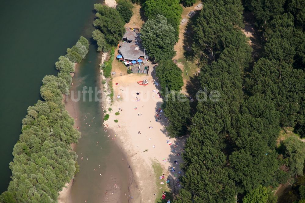 Luftbild Wiesbaden - Strand am Campingplatz Rettbergsau in Wiesbaden im Bundesland Hessen