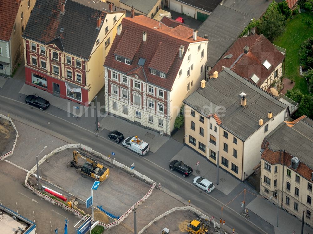 Luftaufnahme Bochum - Straßenbahnbau der Linie 310 und Erneuerung von Versorgungsleitungen in der Hauptstraße B235 in Bochum im Bundesland Nordrhein-Westfalen