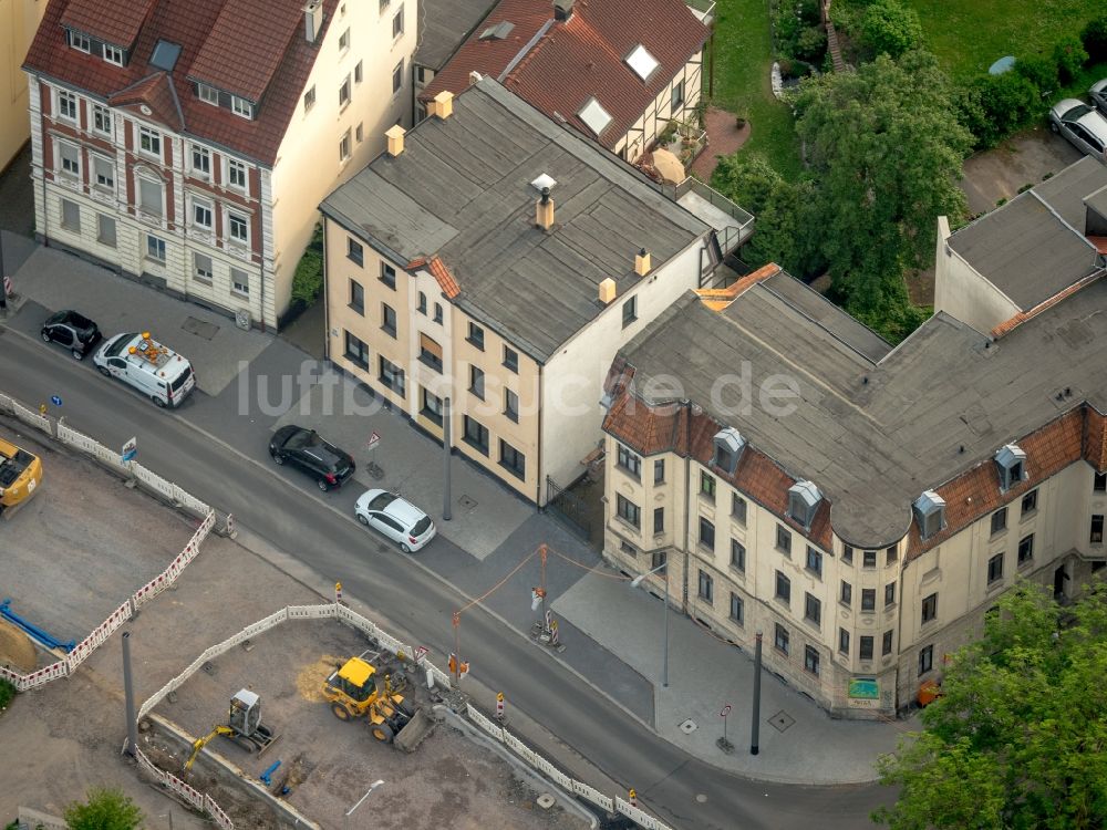 Luftaufnahme Bochum - Straßenbahnbau der Linie 310 und Erneuerung von Versorgungsleitungen in der Hauptstraße B235 in Bochum im Bundesland Nordrhein-Westfalen