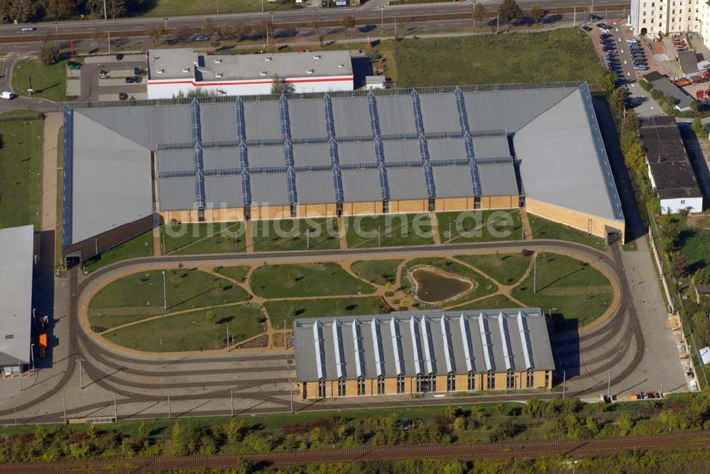 Luftaufnahme Halle - Straßenbahndepot zwischen Merseburger Straße und Europachaussee in Halle