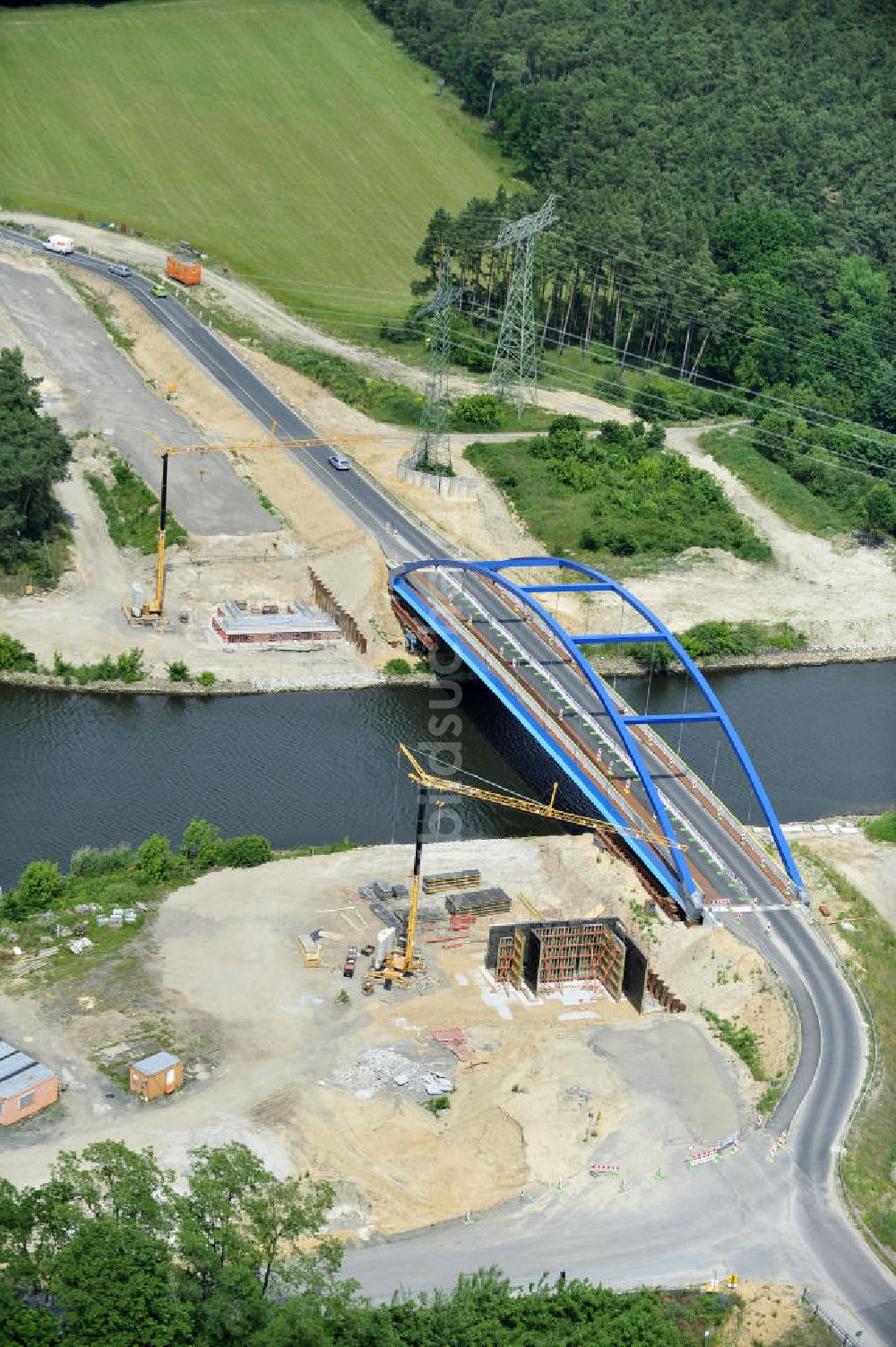 Luftaufnahme Wusterwitz - Straßenbrücke zwischen Wusterwitz und Bensdorf über den Elbe-Havel-Kanal