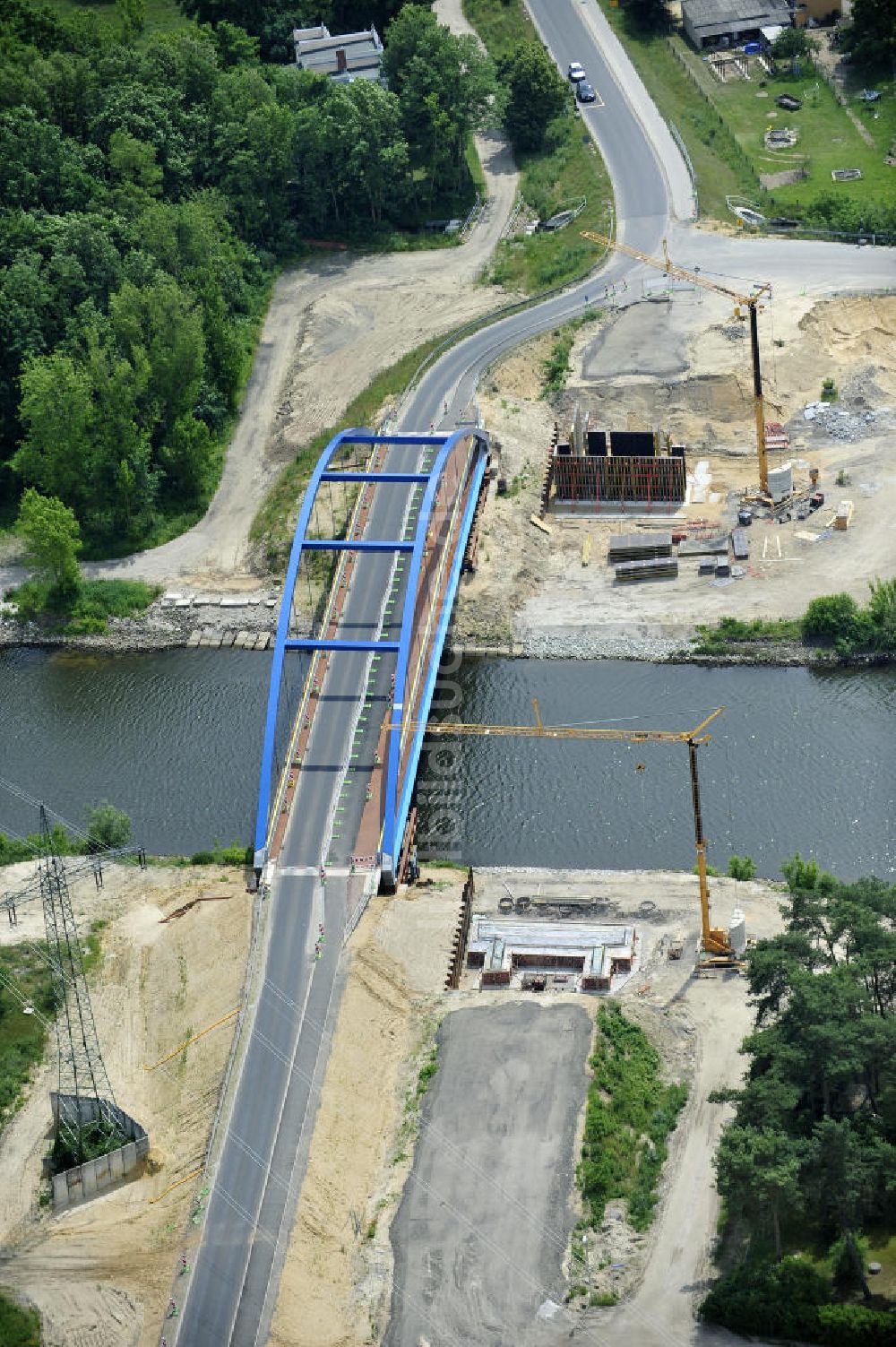 Luftaufnahme Wusterwitz - Straßenbrücke zwischen Wusterwitz und Bensdorf über den Elbe-Havel-Kanal