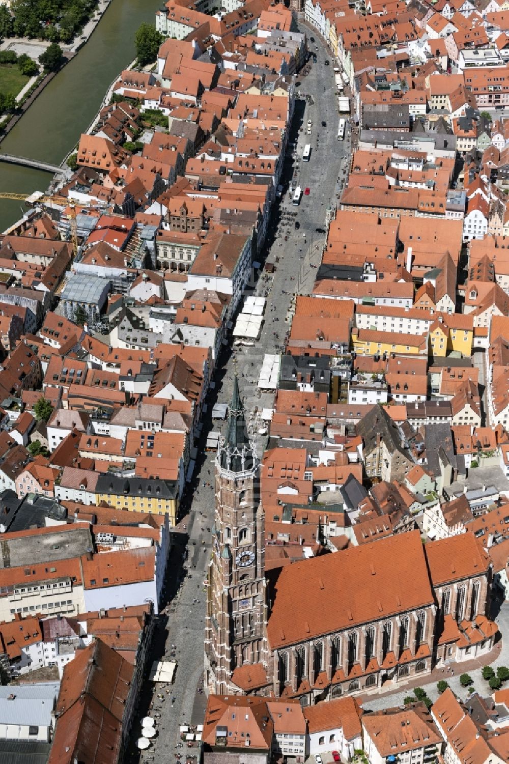 Luftbild Landshut - Straßenführung in der Altstadt in Landshut im Bundesland Bayern, Deutschland