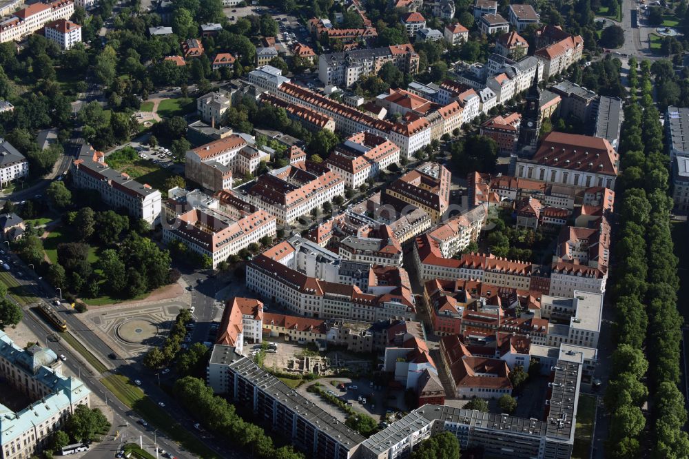 Luftaufnahme Dresden - Straßenführung der Flaniermeile in Dresden im Bundesland Sachsen, Deutschland