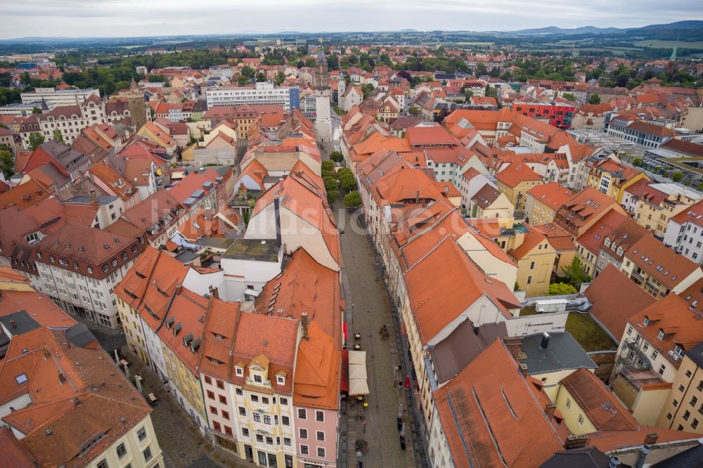 Bautzen von oben - Straßenführung der Flaniermeile Reichenstraße in Bautzen im Bundesland Sachsen, Deutschland