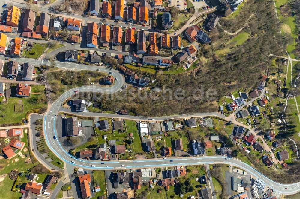 Luftaufnahme Bad Wildungen - Straßenführung Friedrich-Ebert-Straße in Bad Wildungen im Bundesland Hessen, Deutschland