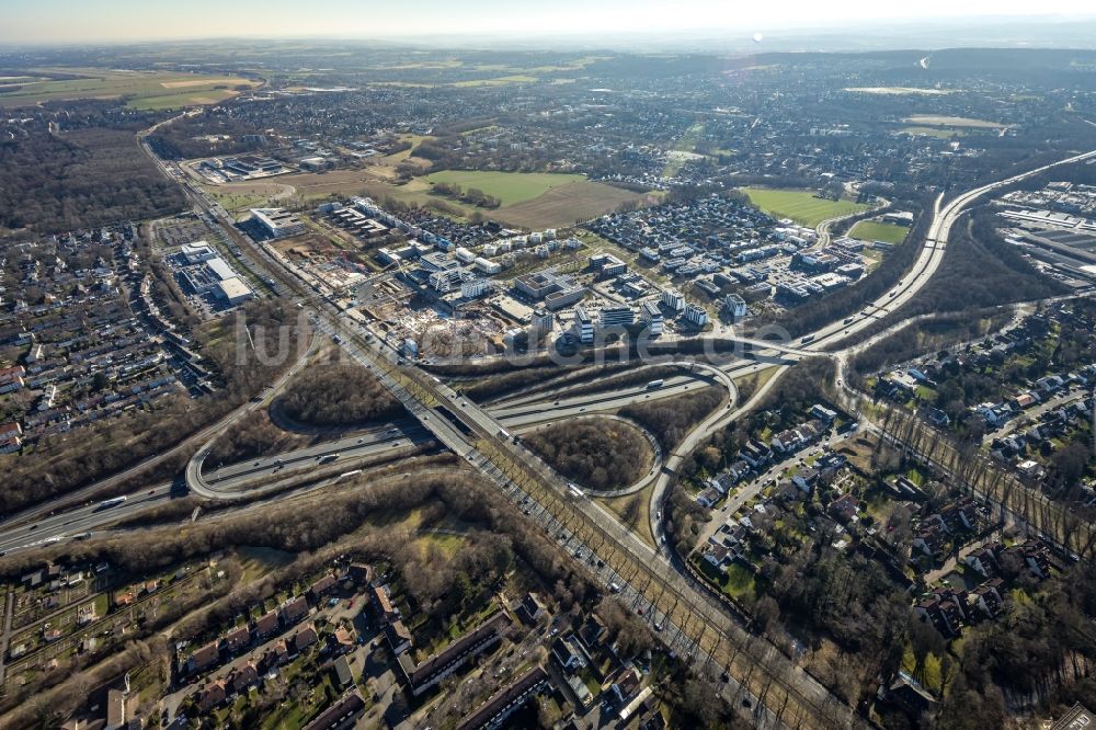 Dortmund aus der Vogelperspektive: Straßenführung der B1 - B236 Stadtkrone Ost und Gewerbegebiet an der Freie-Vogel-Straße - Stockholmer Allee - Lissaboner Allee in Dortmund im Bundesland Nordrhein-Westfalen, Deutschland