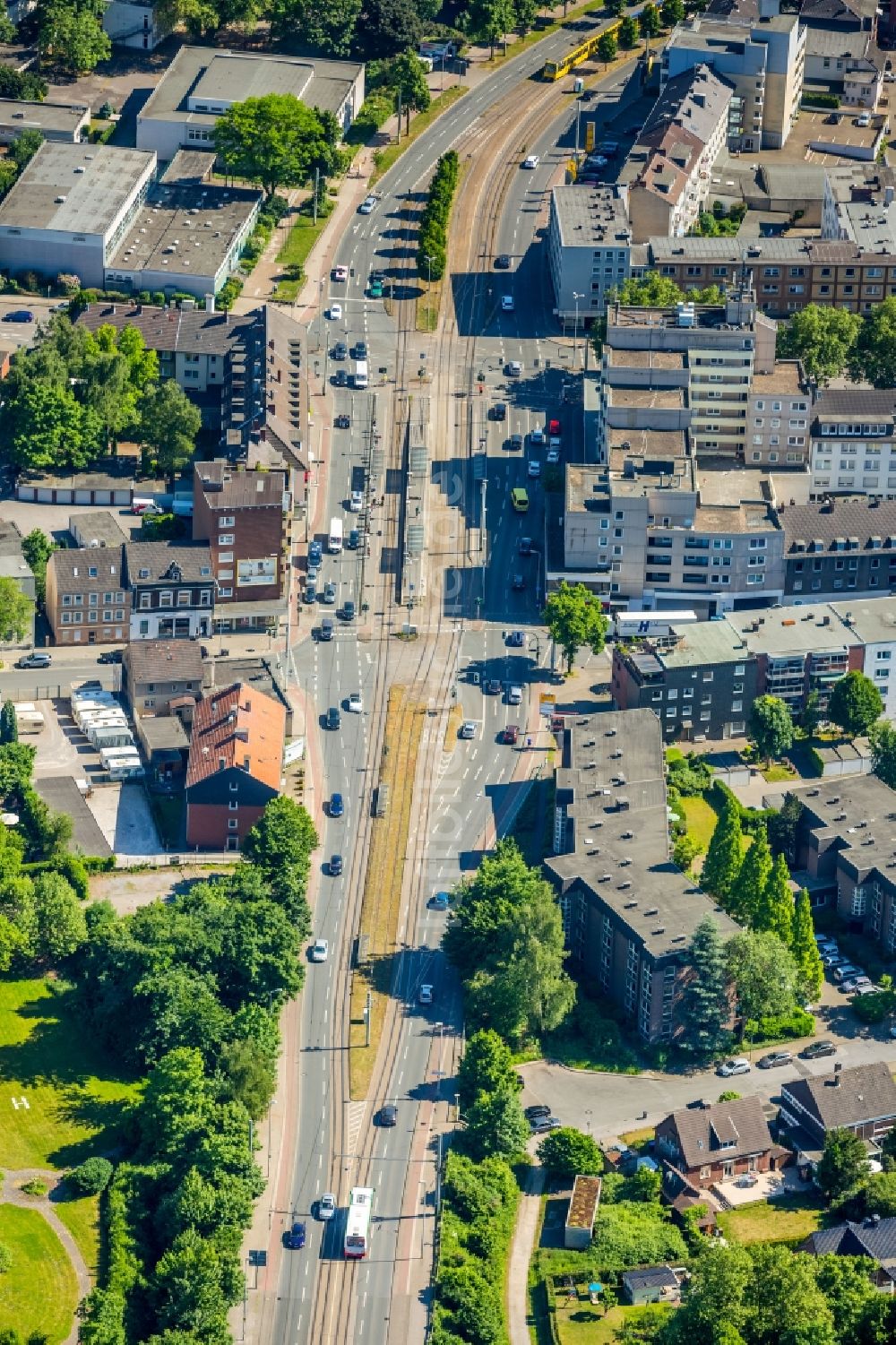 Luftaufnahme Gelsenkirchen - Straßenführung der Turfstraße im Ortsteil Horst in Gelsenkirchen im Bundesland Nordrhein-Westfalen, Deutschland