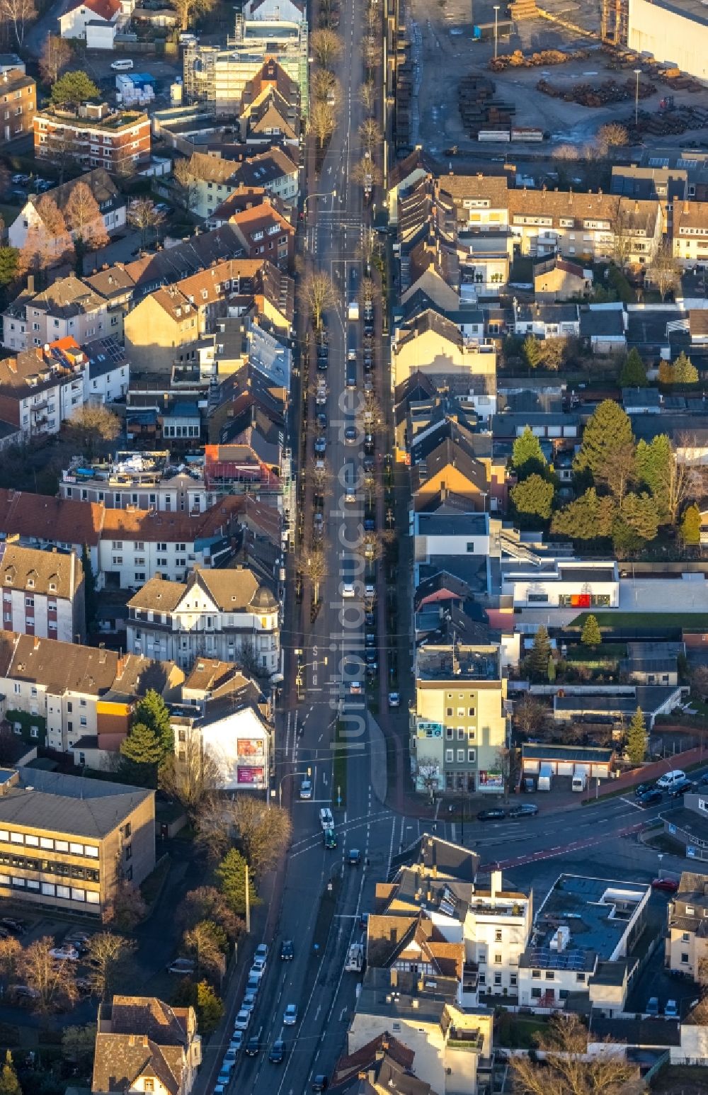 Luftbild Hamm - Straßenführung der Wilhelmstraße im Stadtzentrum in Hamm im Bundesland Nordrhein-Westfalen, Deutschland