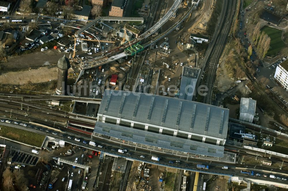 Luftbild Berlin - Strecken- Ausbau Bahnhof Ostkreuz im Stadtteil Friedrichshain von Berlin