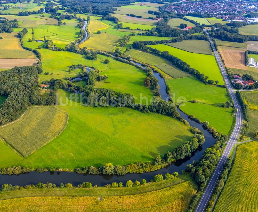 Luftbild Gellendorf - Strukturen einer Auen und- Wiesen- Landschaft der Ems in Gellendorf im Bundesland Nordrhein-Westfalen, Deutschland