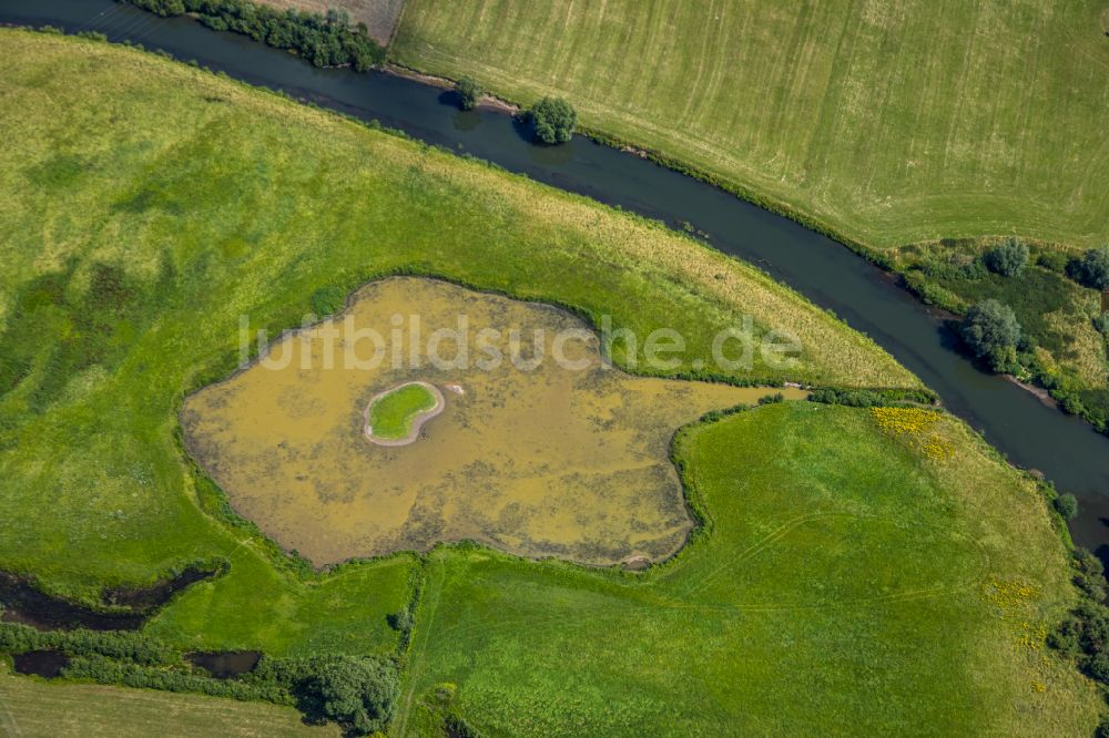 Luftbild Hamm - Strukturen einer Auen und- Wiesen- Landschaft der Lippe im Ortsteil Norddinker in Hamm im Bundesland Nordrhein-Westfalen, Deutschland