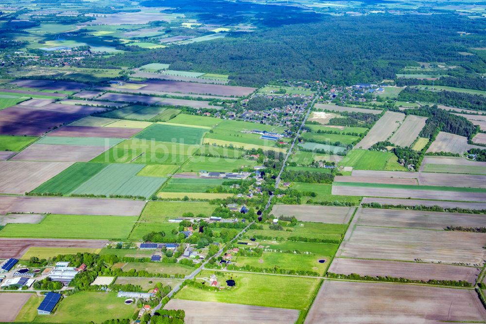 Klintum aus der Vogelperspektive: Strukturen auf landwirtschaftlichen Feldern in Klintum im Bundesland Schleswig-Holstein, Deutschland