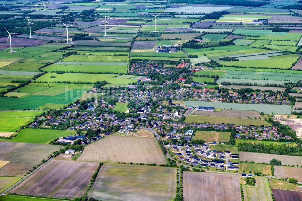 Luftaufnahme Ladelund - Strukturen auf landwirtschaftlichen Feldern in Ladelund im Bundesland Schleswig-Holstein, Deutschland