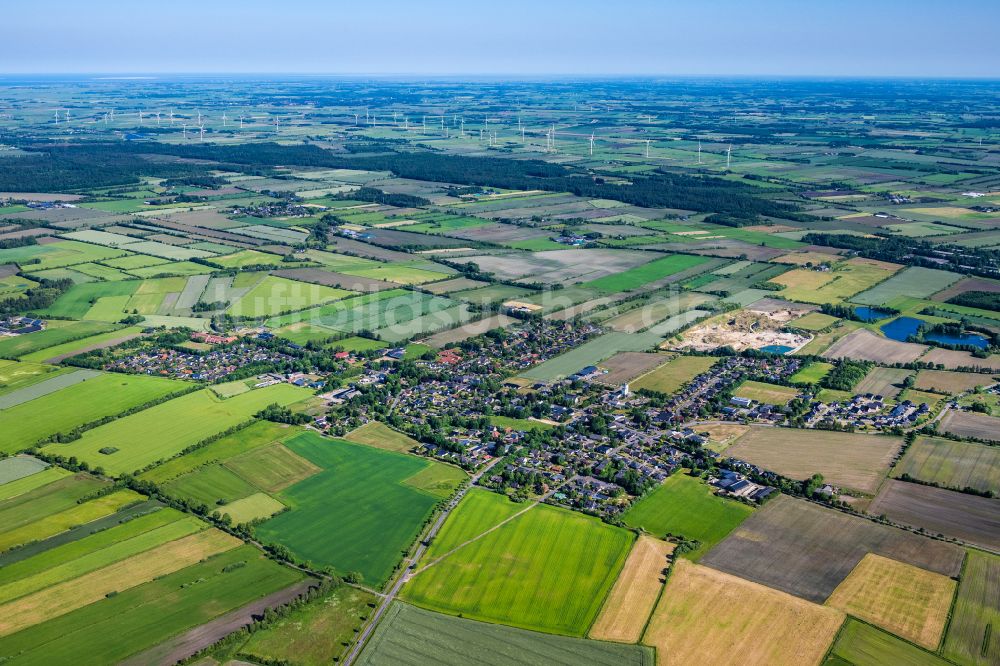 Luftaufnahme Ladelund - Strukturen auf landwirtschaftlichen Feldern in Ladelund im Bundesland Schleswig-Holstein, Deutschland