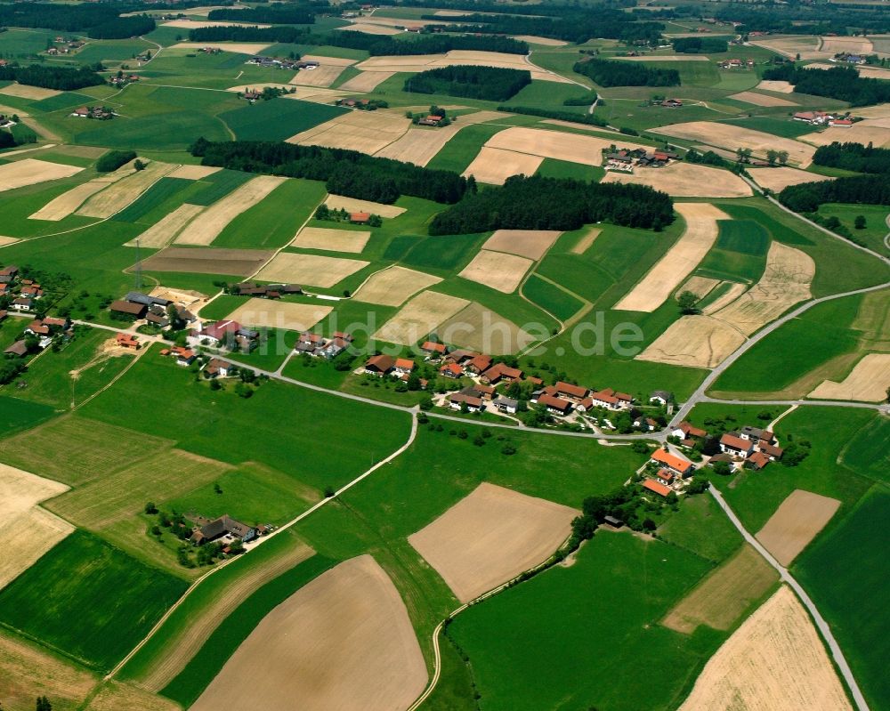 Langeneck aus der Vogelperspektive: Strukturen auf landwirtschaftlichen Feldern in Langeneck im Bundesland Bayern, Deutschland