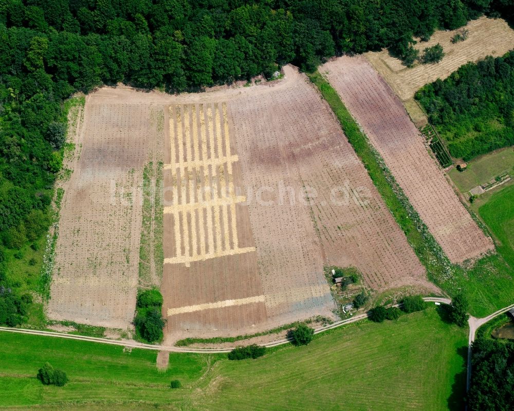 Luftaufnahme Obergruppenbach - Strukturen auf landwirtschaftlichen Feldern in Obergruppenbach im Bundesland Baden-Württemberg, Deutschland